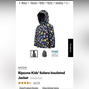 Girl’s Ripzone size small Floral Insulated Jacket
Extra arm seam can be removed